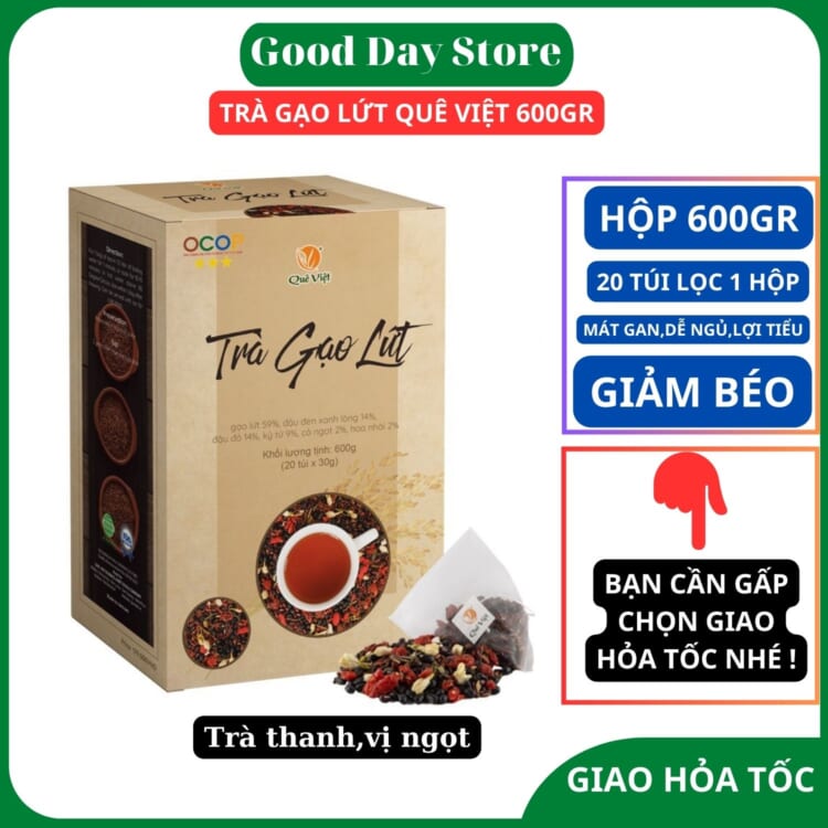 Trà gạo lứt Quê Việt giúp thanh lọc cơ thể,mát gan,ngủ ngon,tăng cường chức năng thận,hỗ trợ giảm cân