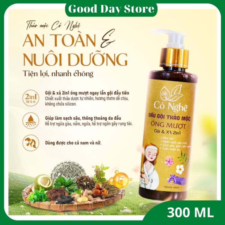 Dầu gội cỏ nghệ óng mượt gội và xả 2 trong 1,Dầu gội thảo mộc tự nhiên tóc chắc khỏe óng mượt