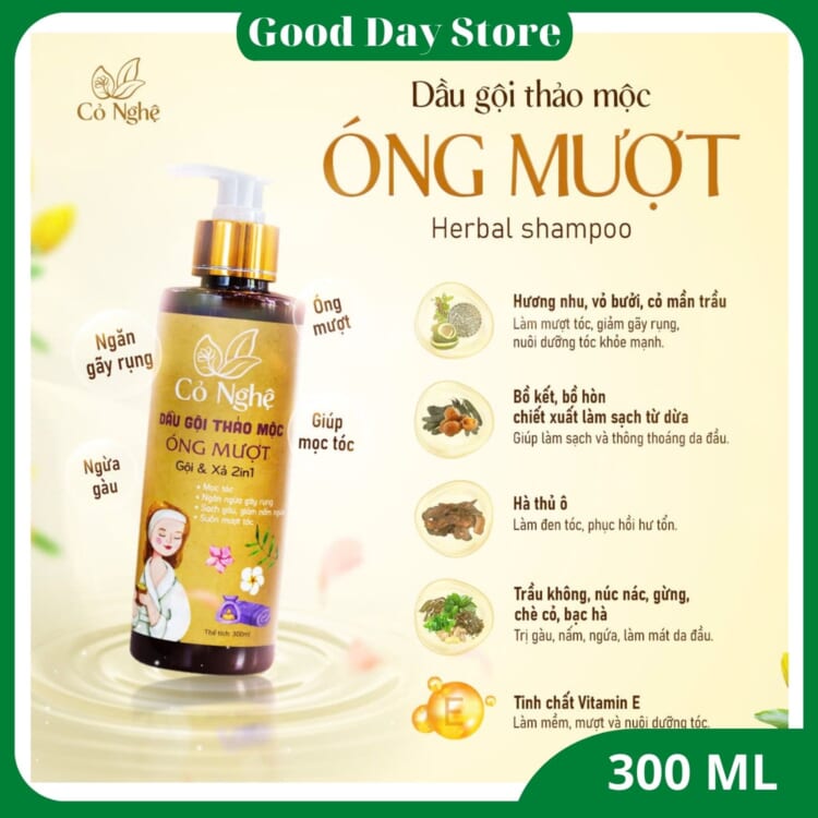 Dầu gội cỏ nghệ óng mượt gội và xả 2 trong 1,Dầu gội thảo mộc tự nhiên tóc chắc khỏe óng mượt