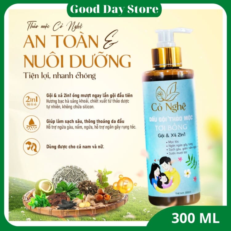 Dầu Gội Cỏ Nghệ Tơi Bồng – Cho Mái Tóc Tơi Bồng, Mềm Mại Tự Nhiên