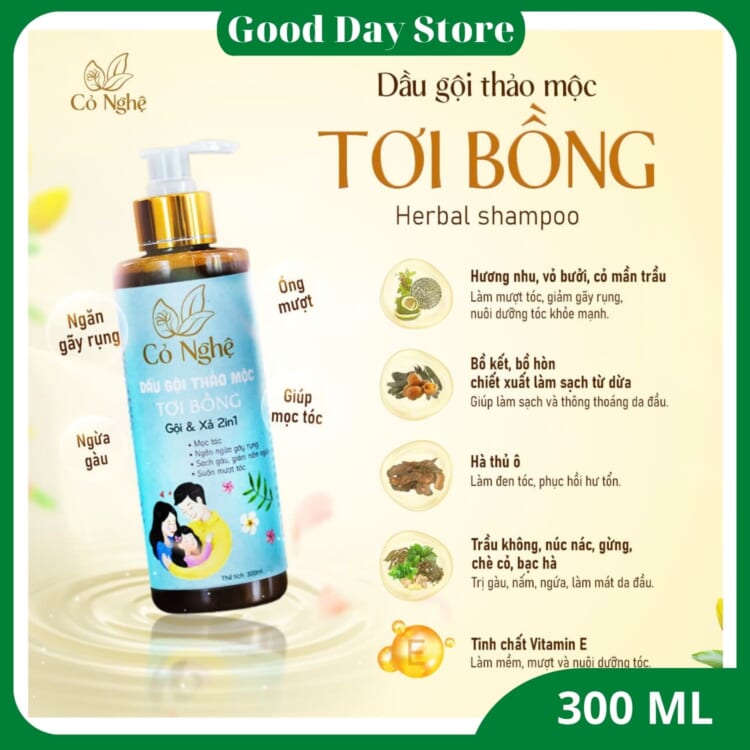 Dầu Gội Cỏ Nghệ Tơi Bồng – Cho Mái Tóc Tơi Bồng, Mềm Mại Tự Nhiên